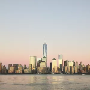 view of lower Manhattan skyline from the water
