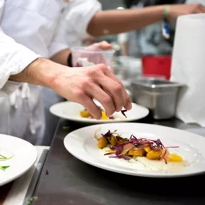 Plating food on the line.