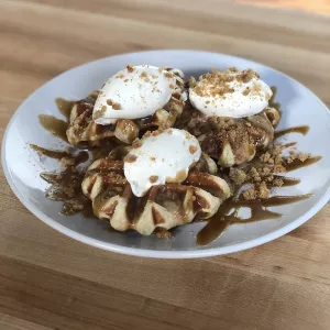 Belgian Yeast Raised Waffle with Speculoos and Toffee Sauce