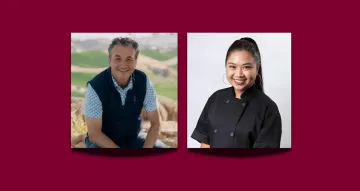 Graphic of graduation speakers: Chef Sugar Sungkamee and Keynote Speaker Marino Monferrato