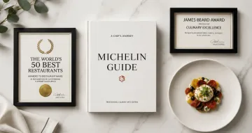 A close-up of the Michelin Guide book, showcasing its iconic red cover and gold Michelin star logo.
