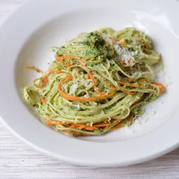 Carrot top pesto angel hair pasta