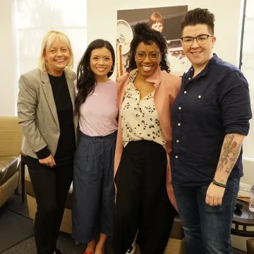 Sherry Yard, Lien Ta, Nyesha Arrington and Vitus “V” Spehar pose after a panel at ICE's Los Angeles campus
