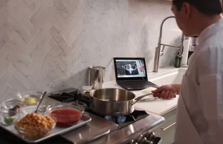 mise en place while watching online cooking lesson