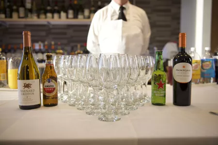 Wine and beer are on offer at an ICE event