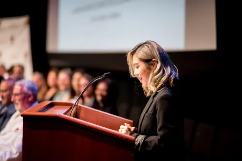 Esther Choi speaks at 2018 commencement