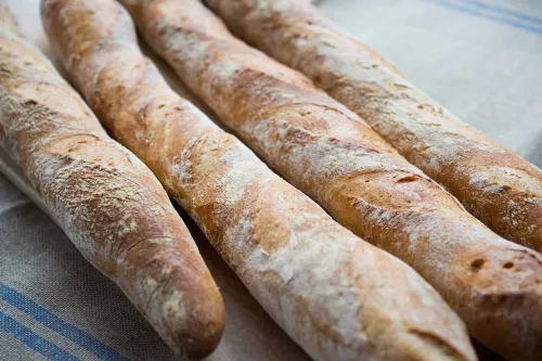 Crunchy baguettes fresh out of the oven, baked at the Institute of Culinary Education
