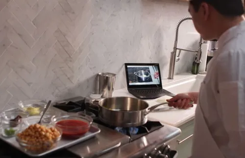 mise en place while watching online cooking lesson