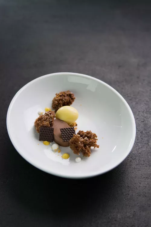 A chocolate dessert made by chef Michael Laiskonis at the Institute of Culinary Education