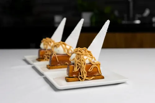 three plated monte blanc desserts