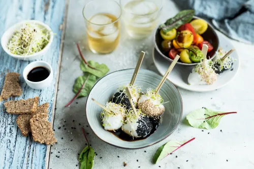 Balsamic vinegar used in mozzarella finger foods.