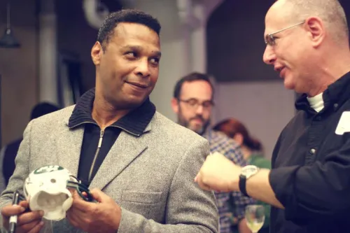 Jets players at a food event.
