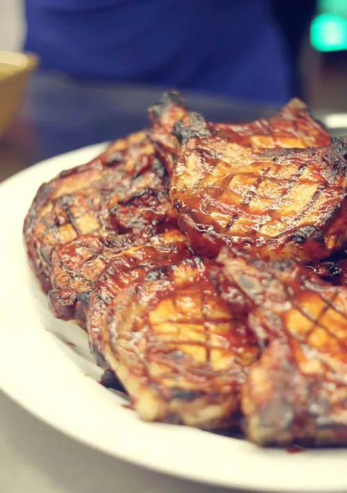 Meat cooked at a Jets event.