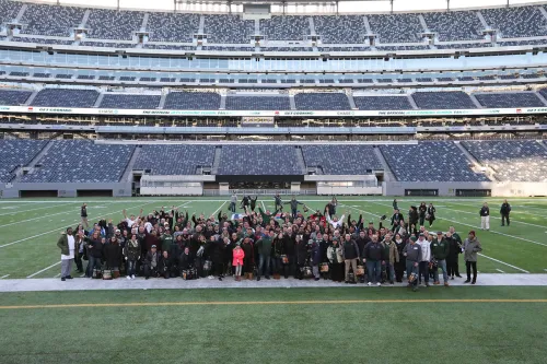 Jets fans on the field.