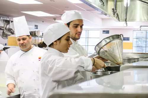 Culinary school students at the Institute of Culinary Education in Los Angeles