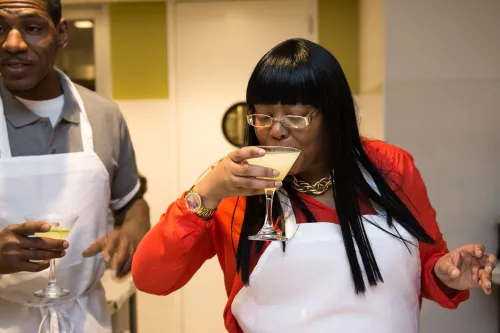 Guests making cocktails in the Mixology Center at the Institute of Culinary Education