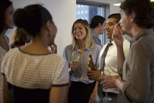 Guests enjoy wine and beer at ICE