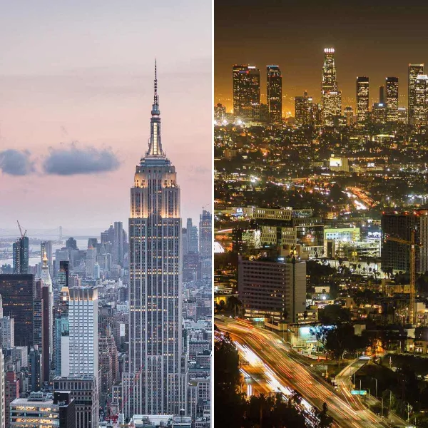 New York City and Los Angeles Skylines