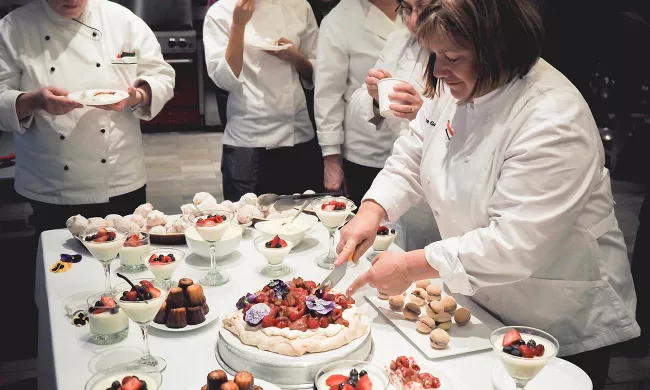 Pastry chef Gale Gand shares her award-winning techniques with ICE students