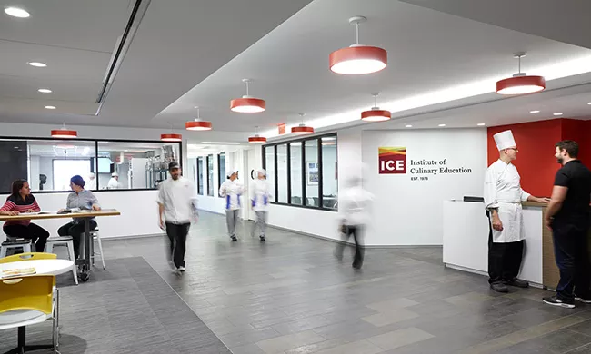 ICE students, instructors and staff mingle in the downtown New York City ICE campus