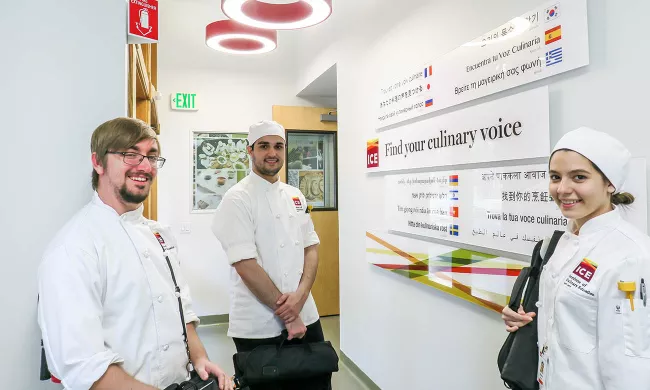 Students in the hallways at the Institute of Culinary Education Los Angeles campus