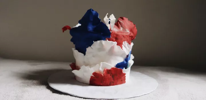 A red, white and blue Independence Day cake.