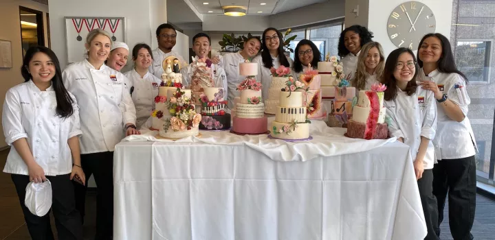 Kelly Bedford and her Pastry & Baking Arts class present their final cakes