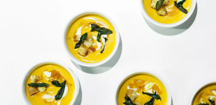squash soup with crispy sage is a southern side dishes for thanksgiving