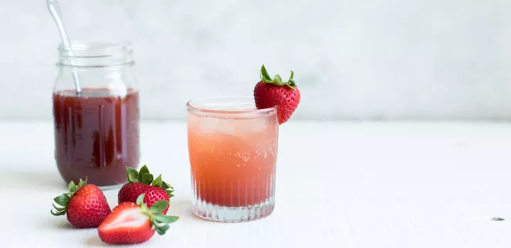 strawberry rhubarb shrub for a summer cocktail