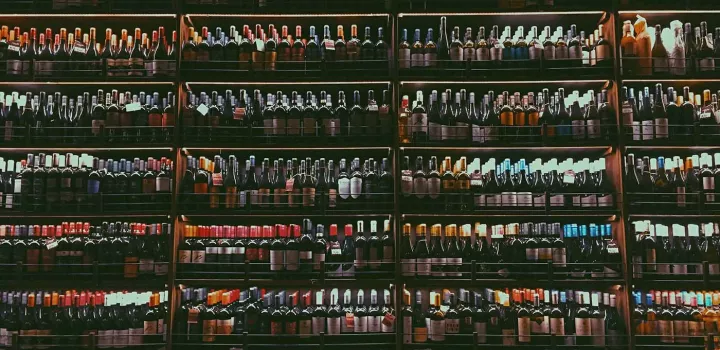Hundreds of wine bottles on a rack