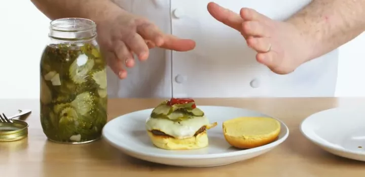 Chef Frank's burger and pickles.