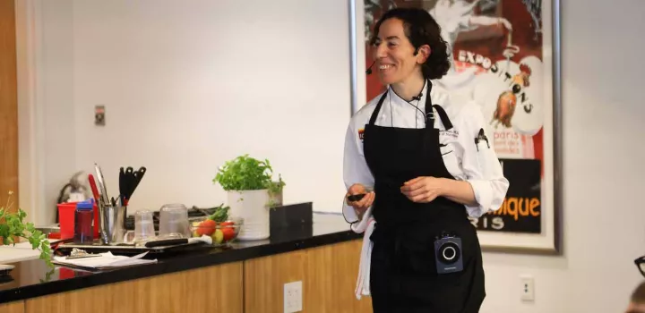 Chef Celine leads a demo on health-promoting food