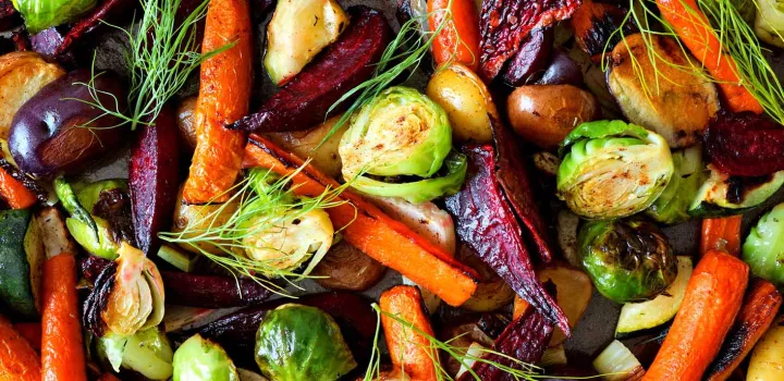 Roasted vegetables show the colors of fall flavor.
