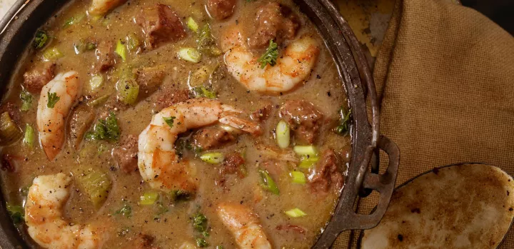 Chicken, Shrimp and Sausage Gumbo is great for groups.
