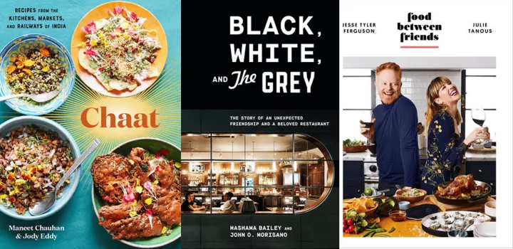 picture of the covers of three cookbooks by ICE alumni