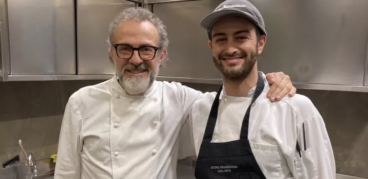 ICE alum Matteo Lanza-Billetta (left) and Chef Massimo Bottura
