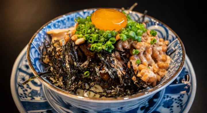 Mazesoba with natto, which is a possible substitute for miso paste