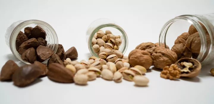 Brazil nuts, pistachios and walnuts