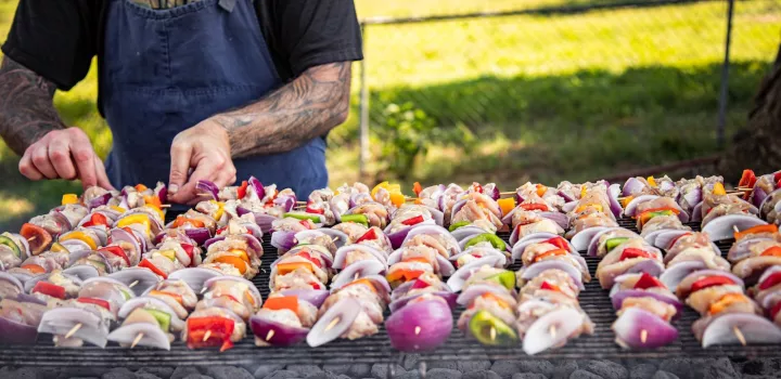 Vegetable skewers on an outdoor grill