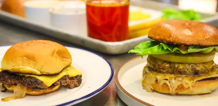 A smash burger and a restaurant-style burger.