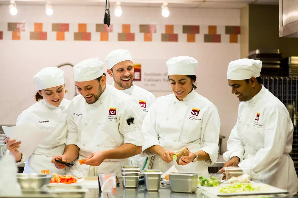 ICE culinary school students preparing food at the Institute of Culinary Education